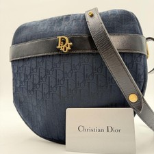 Christian Dior Vintage Trotter Canvas Borsa a tracolla Borsa rotonda Navy MBc...