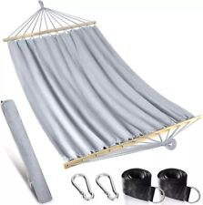 Amaca in Cotone con Barre in Legno da 120 cm, Cinghie per Albero, Legno, Grigio