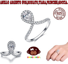 Anello,argento S925,rodiato,corona,tiara,diadema,goccia,solitario,princess,queen