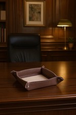 SVUOTA TASCHE PORTA OGGETTI IDEA REGALO IN VERA PELLE MARRONE SCURO, DIM 18x18cm