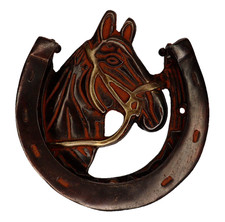 Battiporta artigianale ottone rosso forma faccia di cavallo stile antico campanello porta