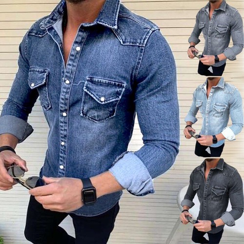 Camicie uomo denim casual - , slim
