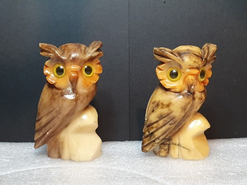 Vintage alabaster owl pair - owl,