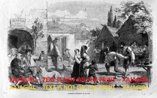 Ciotole sportive Bowling Italia Roma ristorante, stampa incisione antica 1850