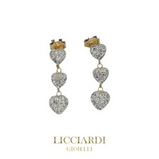 Orecchini donna cuori pendenti oro giallo 18kt e zirconi