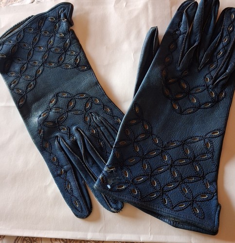 Guanti blu vera pelle - blu,
