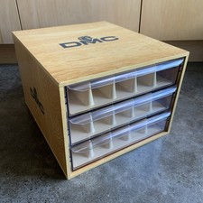 Scatola 3 cassetti vintage DMC filo filo filo filo legno portaoggetti ricamo con divisori