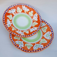 Coppia di Piatti in Ceramica Vietri 2 pezzi 100% decorato a mano Arancione  fluo