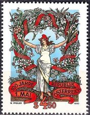 Austria 1990 Festa del Lavoro Lavoratori Sindacati Donna Ghirlande Fiori 1v MNH