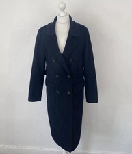 Karen Millen Trench Cappotto Blu Navy Misto Lana Taglia Large Donna Doppiopetto