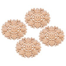 4 Pezzi Applique in Legno Onlay Fiore in Corno per Mobili, (Lunghezza 10 cm)