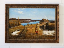 Dipinto su tela paesaggio rurale dell' Europa orientale