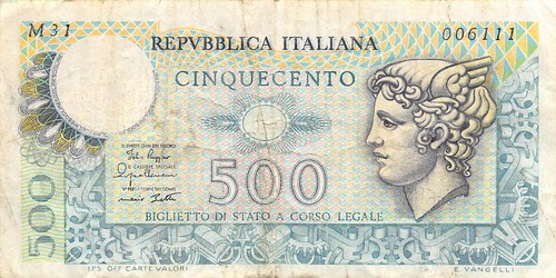 Banconota italia 500 lire - italia,