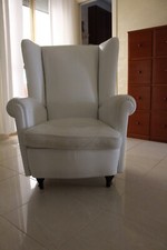 Poltrona Bianca Ad 1 Posto In Vera Pelle Con Piedi In Legno