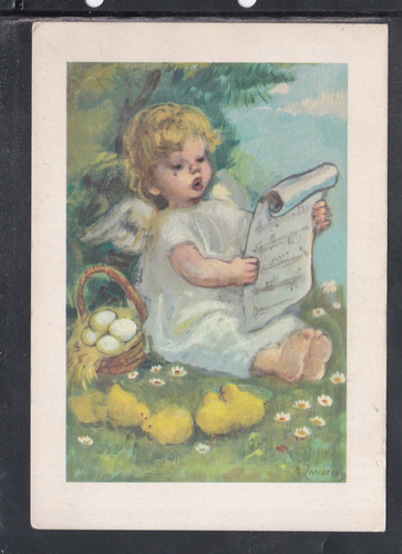 Cartolina angelo che canta - angelo,