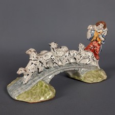 Scultura Maiolica Albissola Firmata B.F. Pastore Pecore Ponte Vintage Anni '60