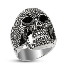 Anello teschio death skull acciaio inox massiccio biker gotico argento uomo donna