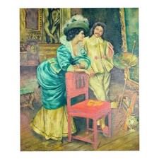 Quadro Dipinto a Mano Olio su Tela 50x60 cm Made in Italy Coppia Nel Salotto