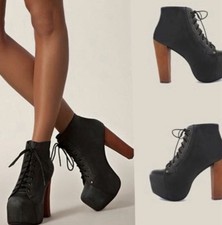 Stivaletti stringati JEFFREY CAMPBELL neri invecchiati Lita platform con tacco taglia 10M