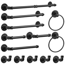 13-Pieces Towel Bar Set Black Bathroom Hardware Set Industrial Pipe Bath Towe...