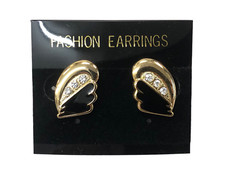 ORECCHINI METALLO ORO SMALTO NERO BRILLANTINI BIGIOTTERIA VINTAGE ANNI 70-90 CM2