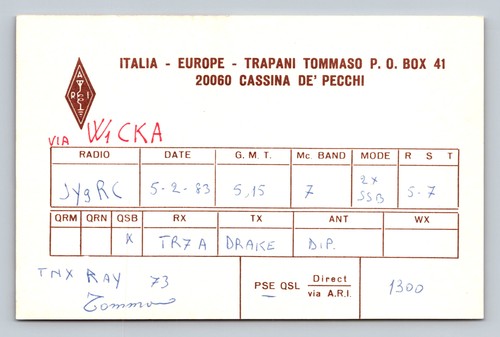 Ham radio qsl - jy9rc, italia