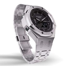 Orologio Casioak Mod Personalizzato Metallo Casio G-Shock GA-2100 Cassa Tutto Acciaio Cinturino GA2100