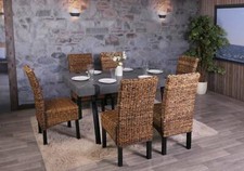 Set 6 sedie in vimini sedia sala da pranzo M69 BALI rete banana scura, senza cuscini