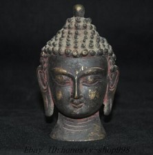 Statua testa di Buddha 4,4'' tempio tibetano bronzo Shakyamuni Sakyamuni Shakya Mani