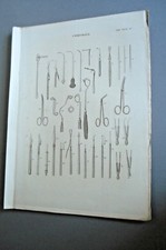 INCISIONE 1846 TAVOLA ATTREZZI CHIRURGIA MEDICINA BISTURI AGHI PINZE SPECULUM