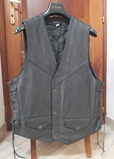Gilet pelle panciotto Nero Black moto leather jacket 