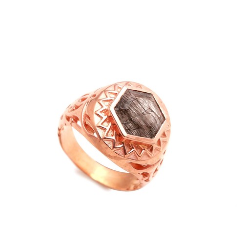 Anello esagono rutilo - , nero