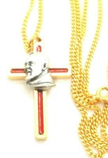 Padre Pio Red Cross Necklace Stamped Made in Italy