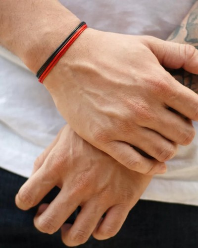 Bracciale corda rosso nero - rosso,