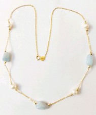 Collana in argento 925 laminata in oro con acquamarina perle ed ematite dorata