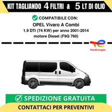 Tagliando per OPEL Vivaro A Combi 1.9 DTi 74 kw - 5 Lt di TOTAL + 4 Filtri an...