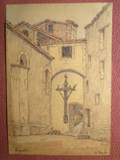 SCUOLA FRANCESE XIX DISEGNO MATITE PAESAGGIO ANNOT ALPE ALTA PROVENZA SEGNO 1880