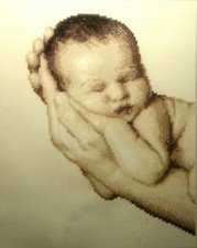 Quadro in tela aida da ricamare a punto croce con filo cm.20 x 25 " NASCITA " 