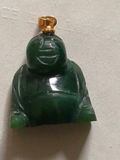CIONDOLO BUDDHA  sorridente  in giada naturale scolpita  verde scuro