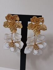 Oscar de la Renta-Boucles d'oreilles doubles fleurs émaillées en blanc