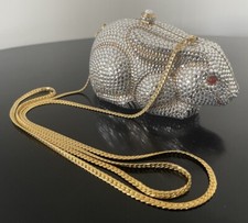 Cleo & Patek Miami Bunny Rabbit Crystals Gold Link Shoulder Bag
