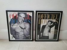 Copertina vintage L'Officiel Hommes Miro Moreira Andres Velencoso cornice su misura 41 cm