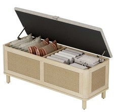 Panca portaoggetti, panca ottomana per camera da letto stile boho con cerniere di sicurezza, panca per scarpe