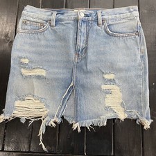 We The Free People Jeans Blu Denim Minigonna Donna 26 Boho Distressed