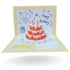 BIGLIETTI DI AUGURI DI COMPLEANNO TORTA  POP UP 3D ORIGINALE BUSTA REGALO FESTA
