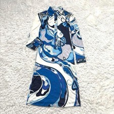 Abito Emilio Pucci lunghezza ginocchio manica lunga blu S M bottoni oro