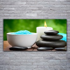 120x60 Quadro Immagine Arte da Parete Vetro  Conchiglia Candela Pietre Arte