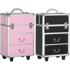 HOMCOM Valigia Porta Trucchi Professionale Rinforzata in Alluminio 2 Ruote