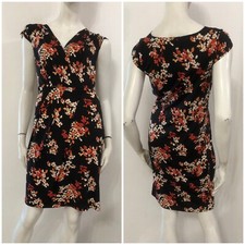 EMME MARELLA Vestito abito nero fantasia floreale rossa arancione Tg M