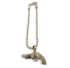 Collana Pendente Ciondolo Pistola con Strass Brillantini Catena Hip Hop Vintage